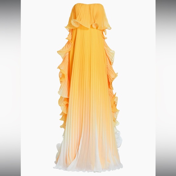 Badgley Mischka Yellow Ombré Ruffled Gown - Picture 3 of 6